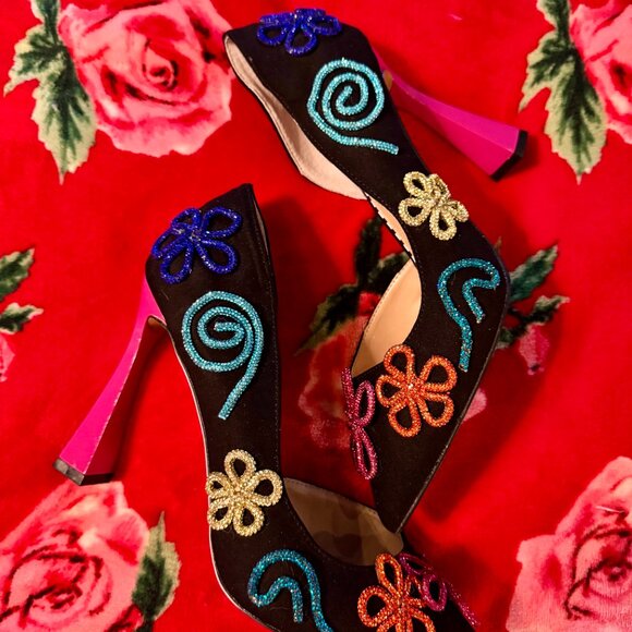 Betsey Johnson Women’s Kimara Rhinestone Doodle Embellished Pumps Size 11 Black - Picture 12 of 16